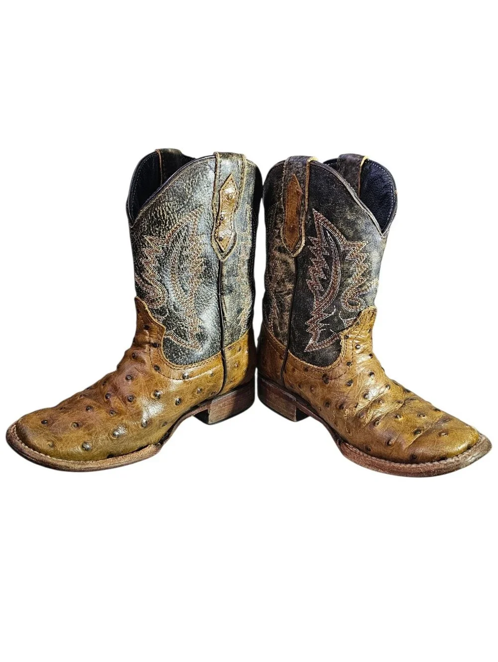 Roper Boys' Jed Faux Ostrich Western Boots - Square Toe Kids 13